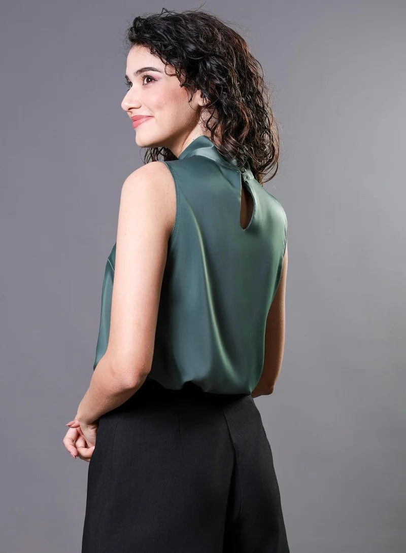 Zigzag  Twisted Neck Sleeveless Top -  Green for Women | Best Price UAE